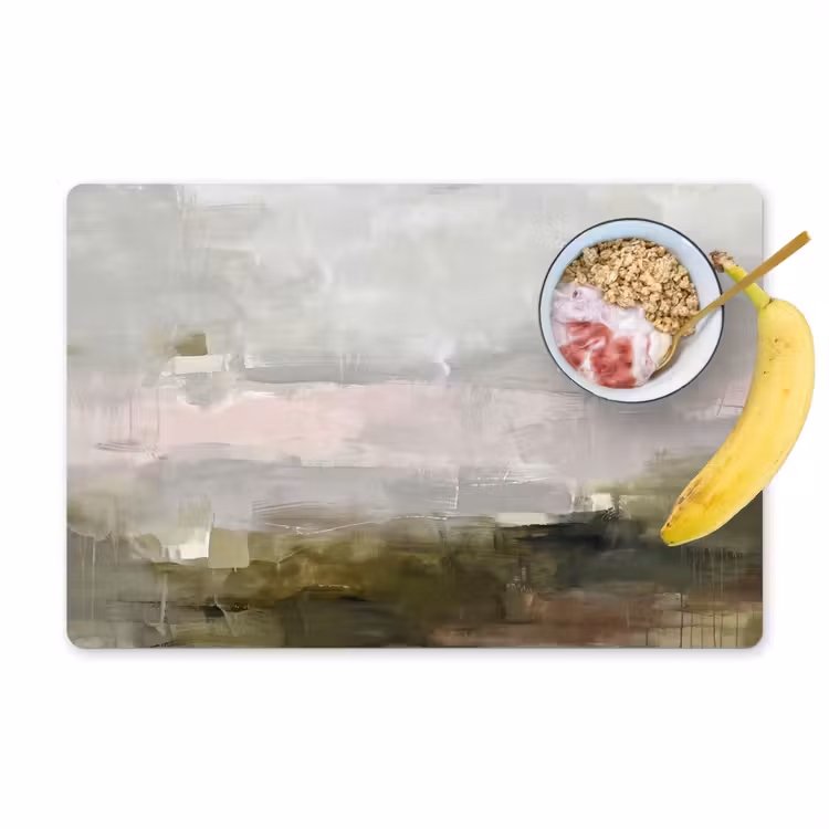 Placemat - 6 stuks - Abstract - Gelaagd - Kunst - Modern - Grijs-Groen — 1