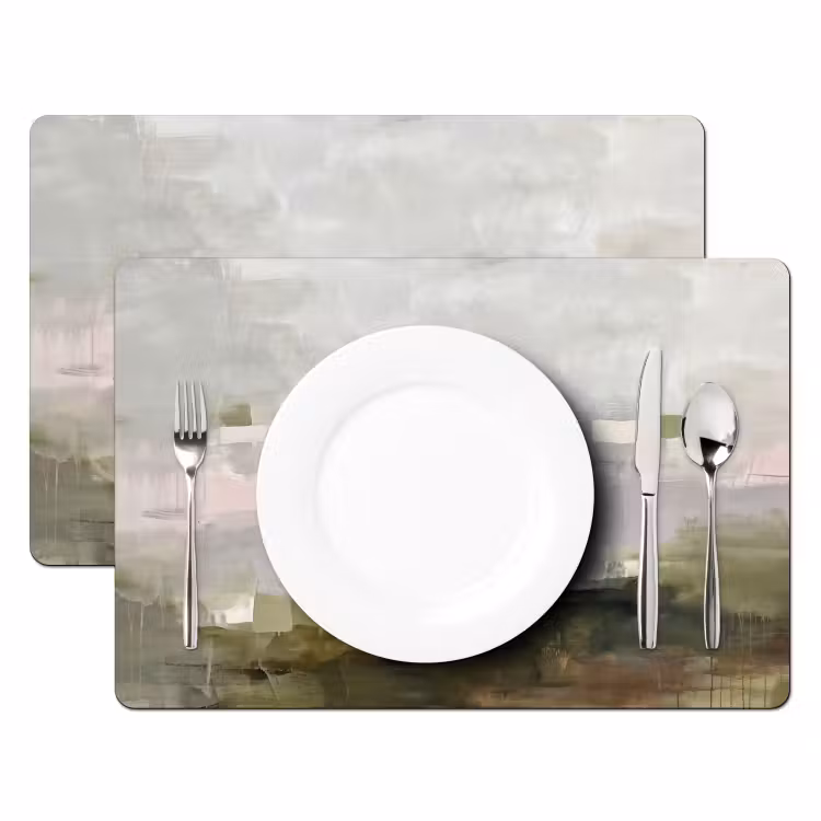 Placemat - 6 stuks - Abstract - Gelaagd - Kunst - Modern - Grijs-Groen — 2