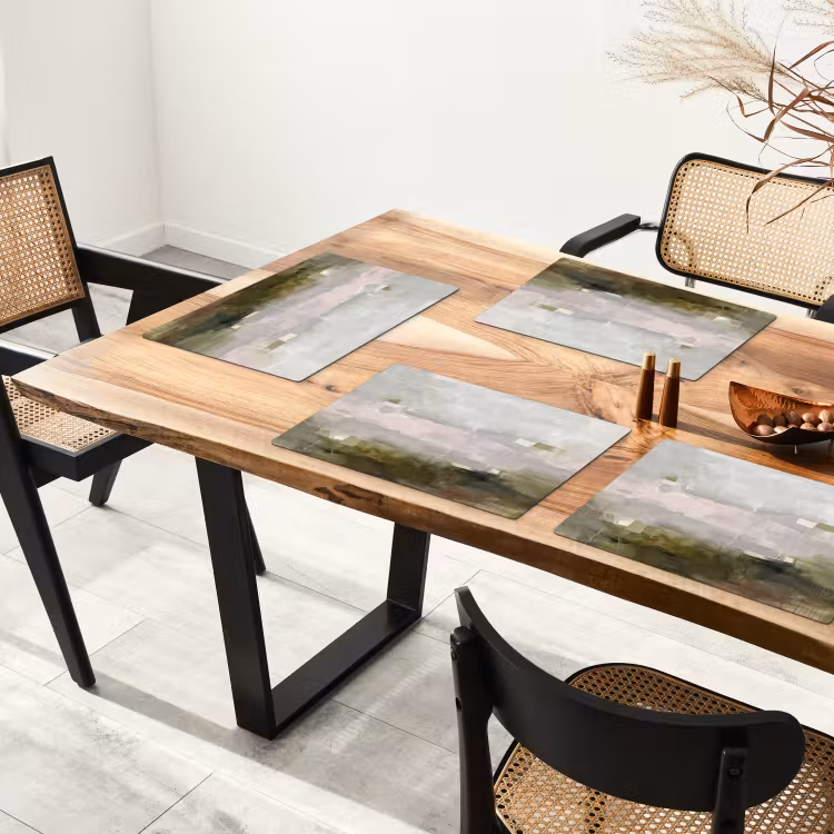 Placemat - 6 stuks - Abstract - Gelaagd - Kunst - Modern - Grijs-Groen — 5