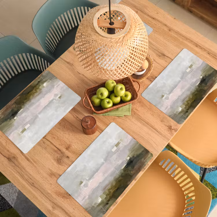 Placemat - 6 stuks - Abstract - Gelaagd - Kunst - Modern - Grijs-Groen — 6