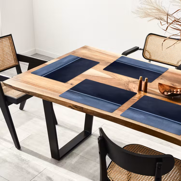 Placemat - 6 stuks - Abstract - Horizontale lijn - Minimalistisch - Donkerblauw - Kunst — 5