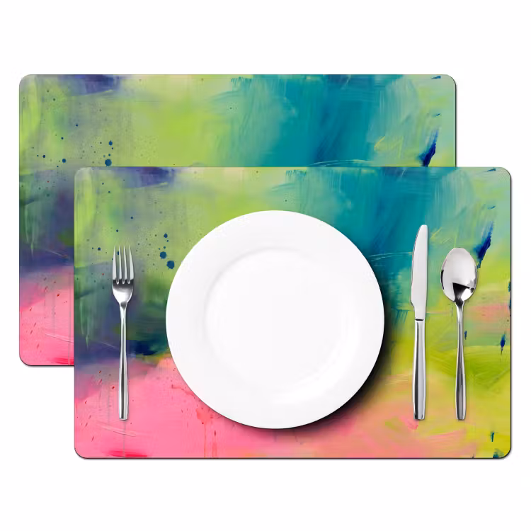 Placemat - 6 stuks - Abstract - Kleuren - Modern - Groen - Roze — 2