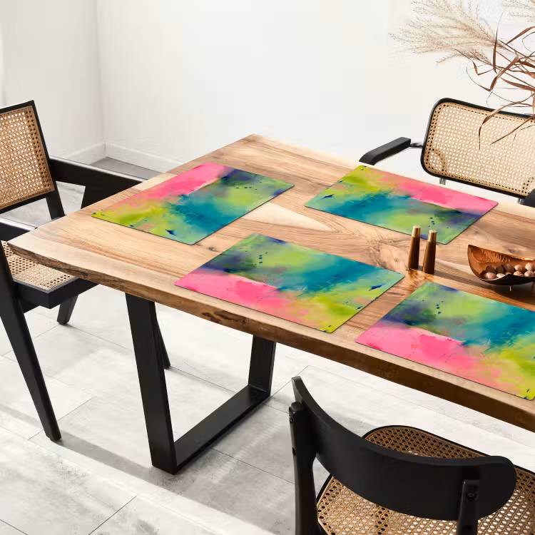 Placemat - 6 stuks - Abstract - Kleuren - Modern - Groen - Roze — 5