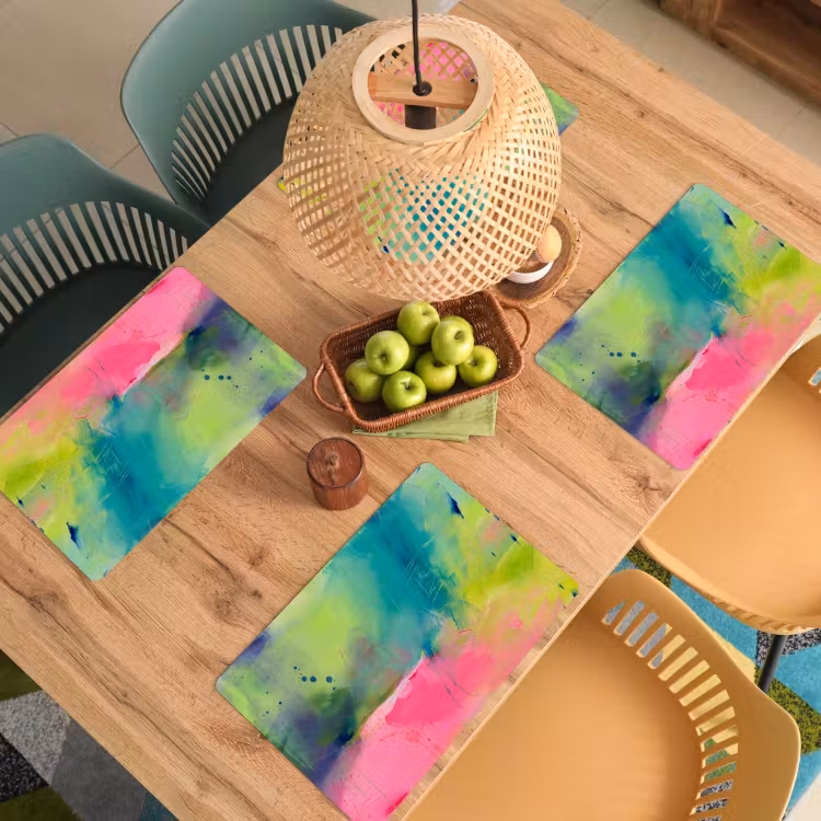 Placemat - 6 stuks - Abstract - Kleuren - Modern - Groen - Roze — 6