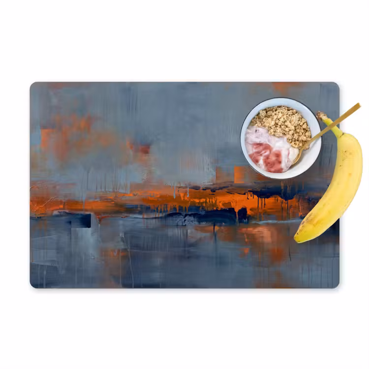 Placemat - 6 stuks - Abstract - Kleuren - Modern - Oranje - Grijs — 1