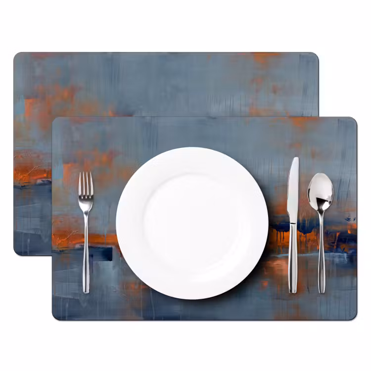 Placemat - 6 stuks - Abstract - Kleuren - Modern - Oranje - Grijs — 2