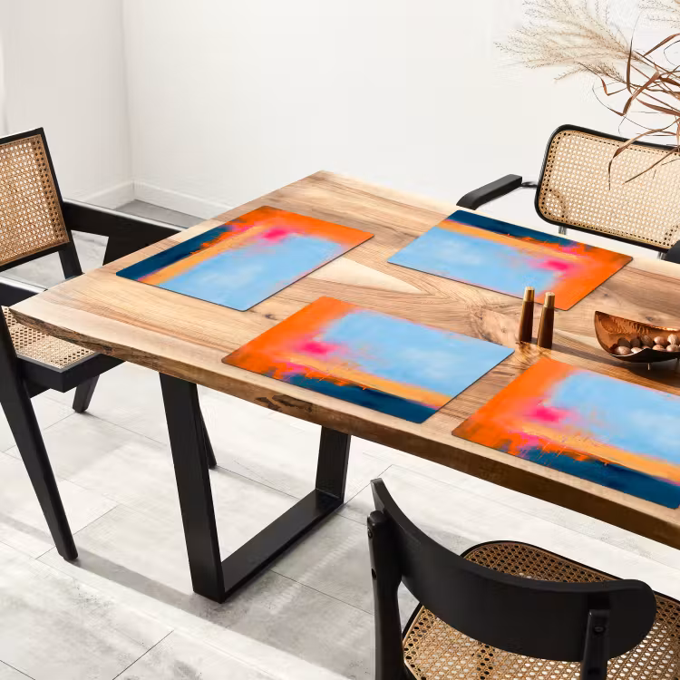 Placemat - 6 stuks - Abstract - Kleurvlakken - Modern - Oranje - Blauw — 5