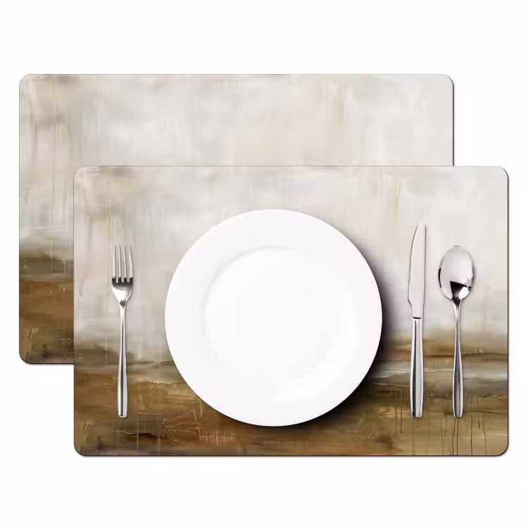 Placemat - 6 stuks - Abstract - Landschap - Natuur - Beige - Bruin — 2