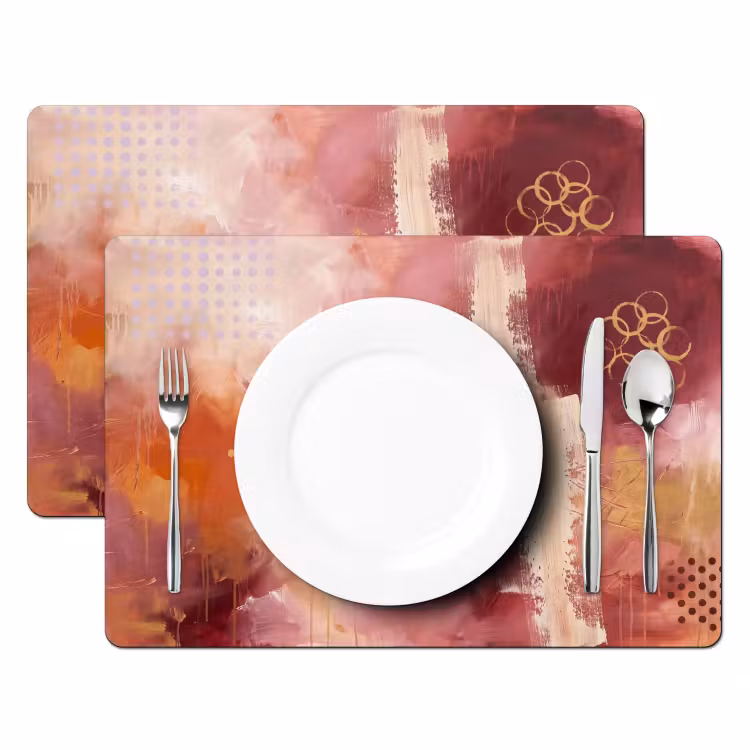 Placemat - 6 stuks - Abstract - Rood - Goud - Modern - Kunst — 2