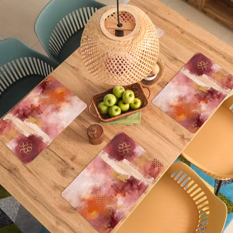 Placemat - 6 stuks - Abstract - Rood - Goud - Modern - Kunst — 6