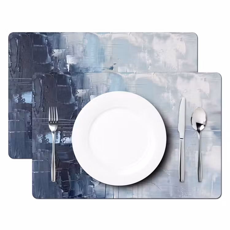Placemat - 6 stuks - Abstract - Textuur - Kunst - Modern - Blauw — 2