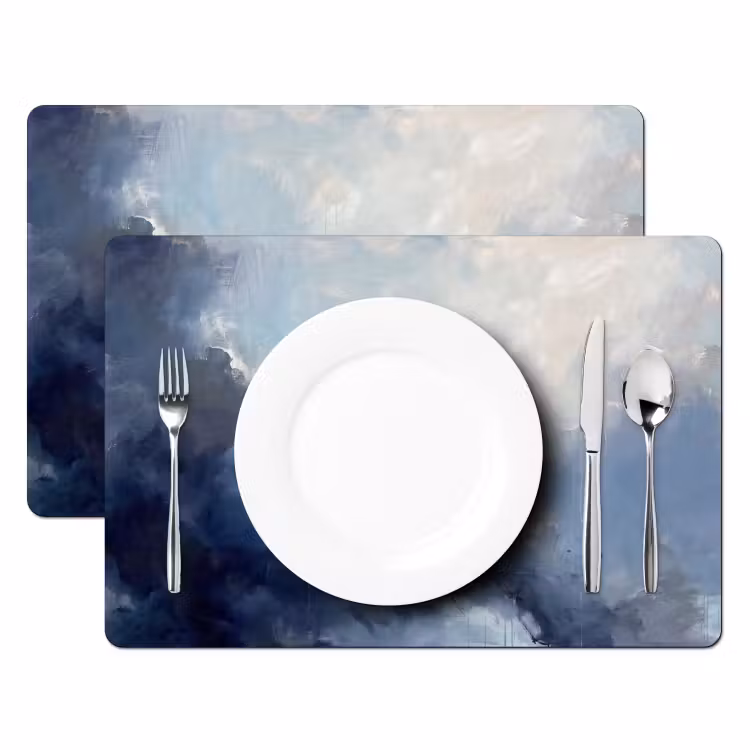Placemat - 6 stuks - Abstract - Wolken - Modern - Blauw - Kunst — 2