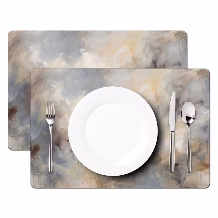Placemat - 6 stuks - Abstract - Wolken - Sfeervol - Beige - Grijs — 2