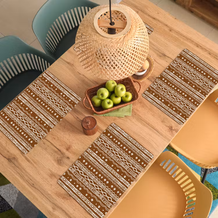Placemat - 6 stuks - Chocoladebruin - Etnisch - Tribaal - Patroon — 6