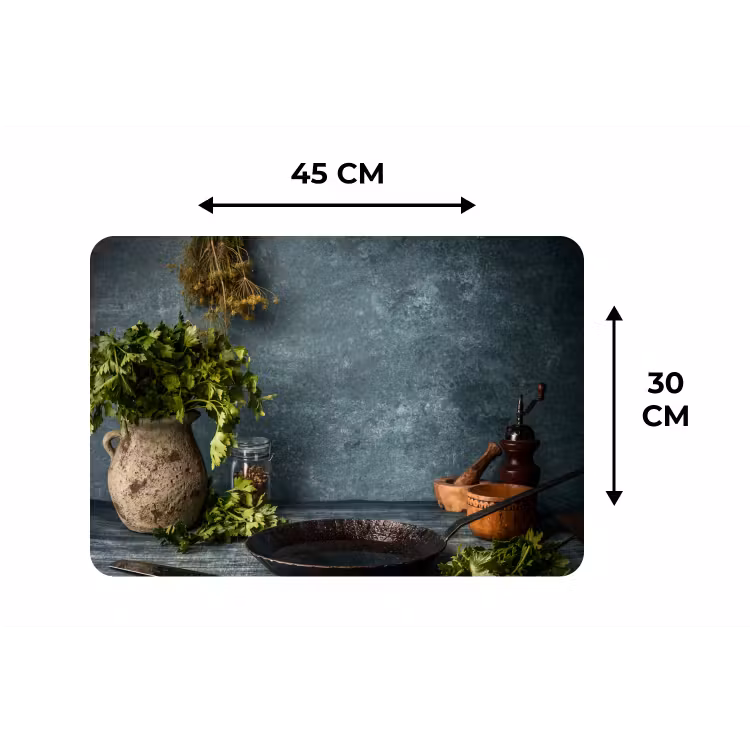 Placemat - 6 stuks - Kruiden - Specerijen - Pan - Mes - Grijs - Rustiek — 1