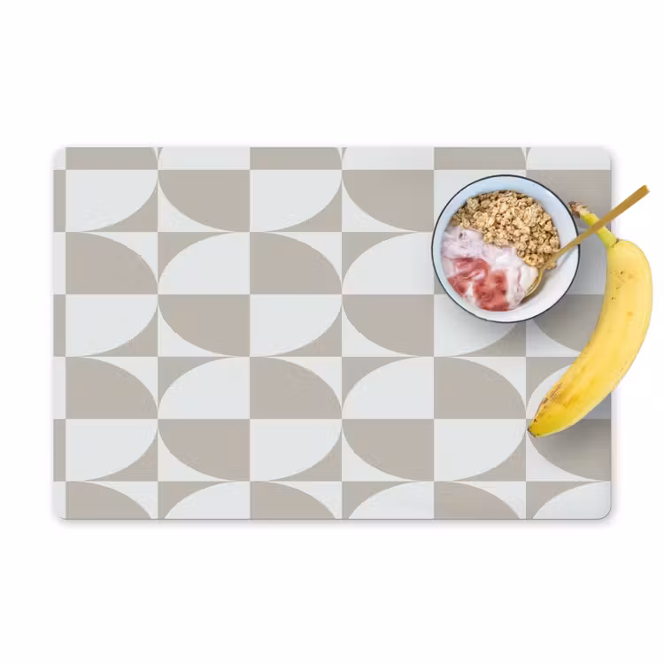 Placemat - 6 stuks - Lichtgrijs - Wit - Vierkant - Rond — 1