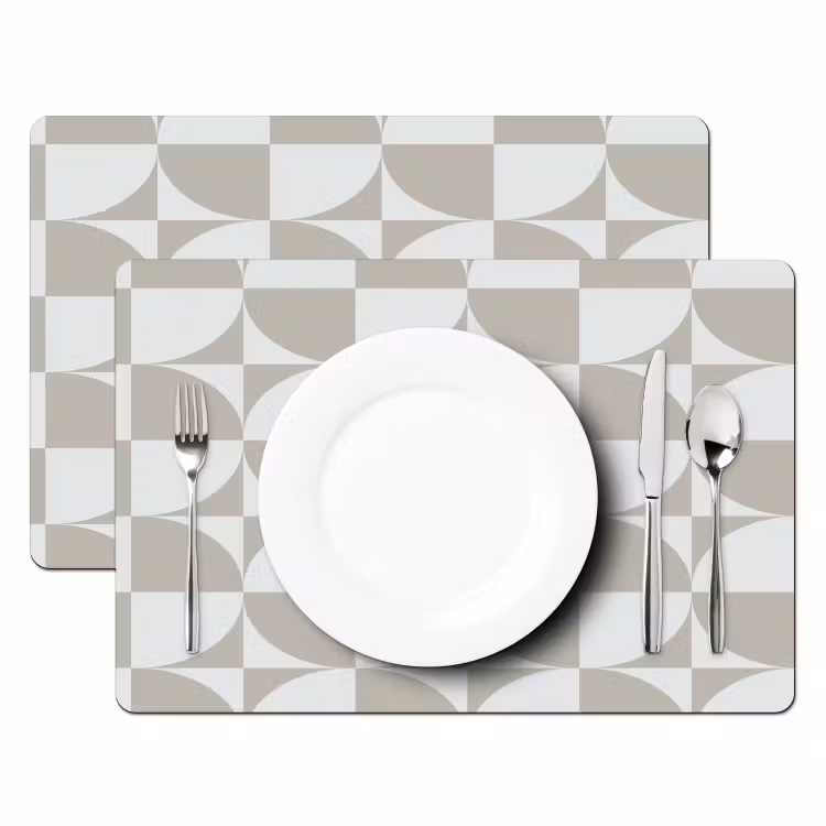 Placemat - 6 stuks - Lichtgrijs - Wit - Vierkant - Rond — 2