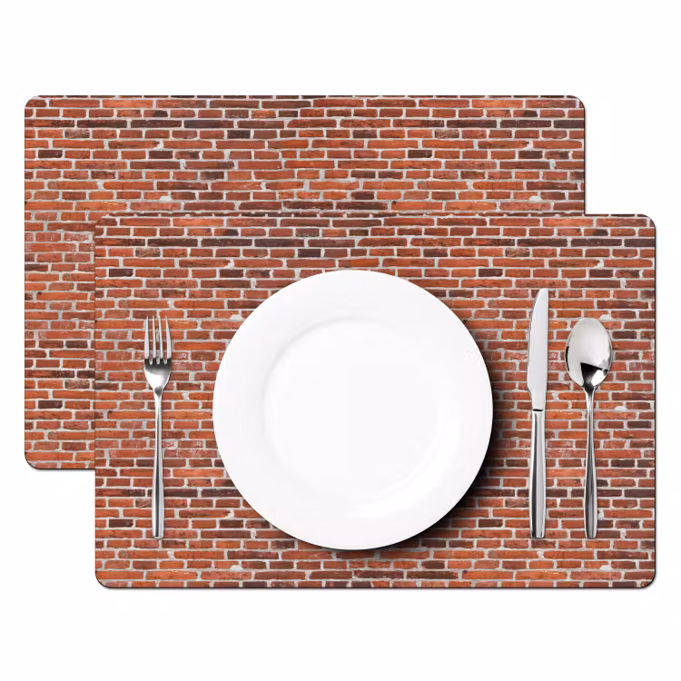 Placemat - 6 stuks - Muur - Bakstenen - Versleten - Voegen — 2