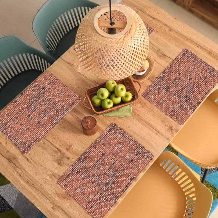 Placemat - 6 stuks - Muur - Bakstenen - Versleten - Voegen — 6