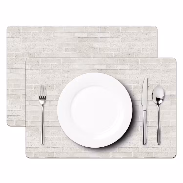 Placemat - 6 stuks - Muur - Wit - Bakstenen — 2