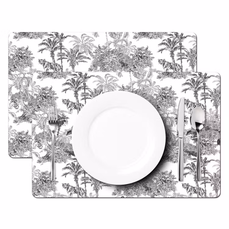 Placemat - 6 stuks - Tijger - Jungle - Patroon - Grijs — 2