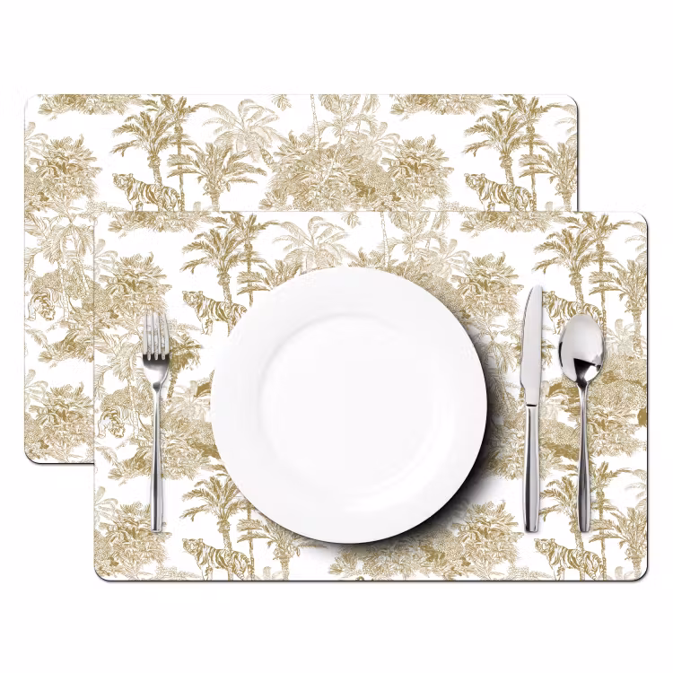 Placemat - 6 stuks - Tijger - Jungle - Vogel - Beige — 2