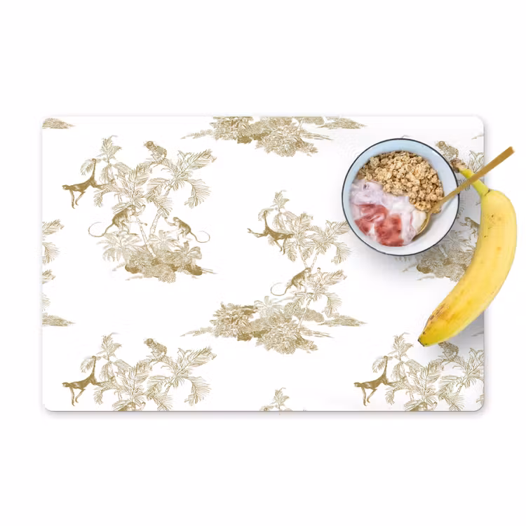 Placemat - 6 stuks - Wit - Apen - Beige — 1