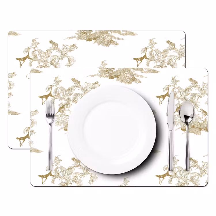 Placemat - 6 stuks - Wit - Apen - Beige — 2