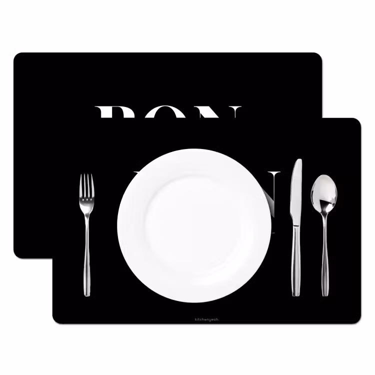 Placemat - 6 stuks - Zwart - Quote - Bon appétit — 2