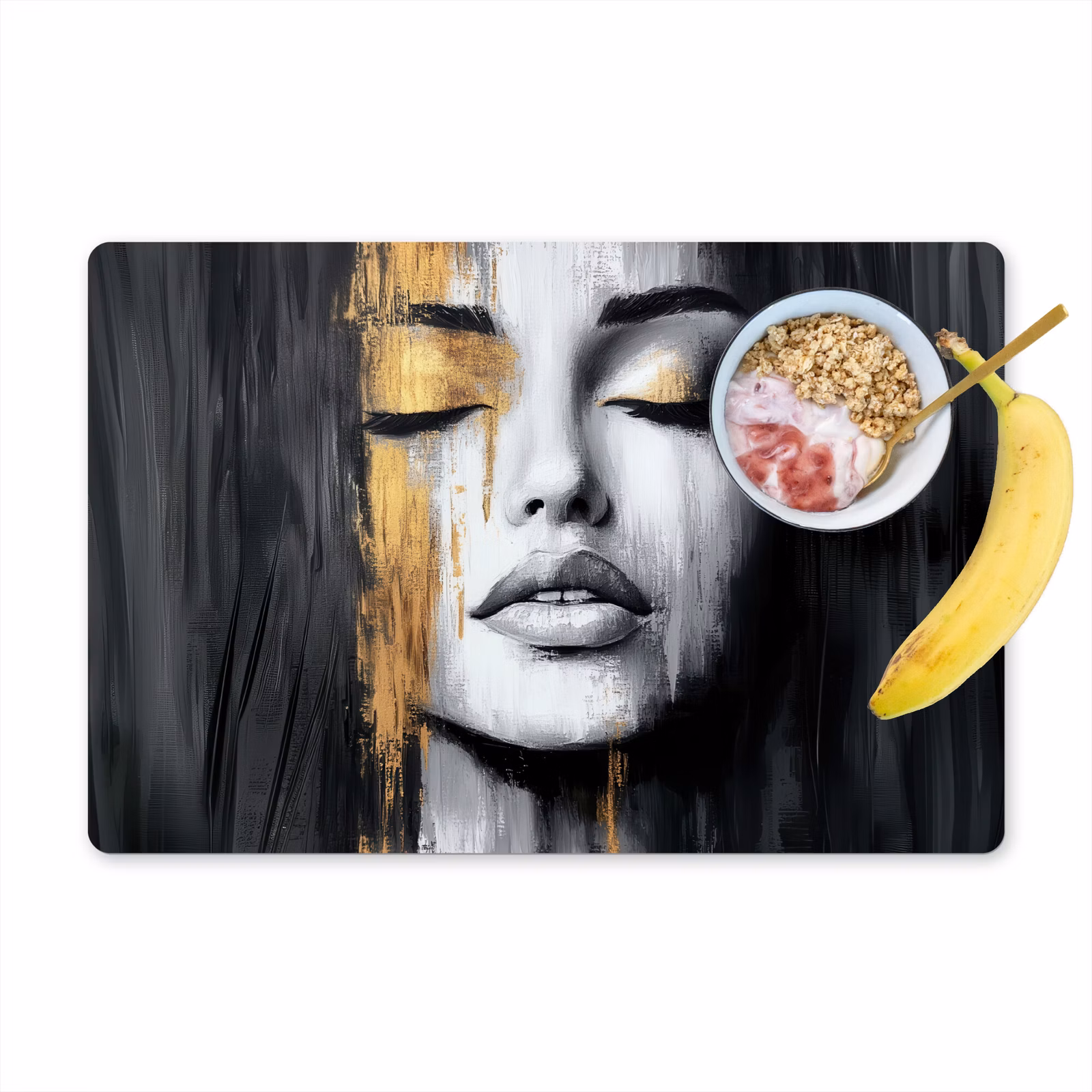 Placemat - 6 stuks - Gezicht - Vrouw - Penseelstreken - Abstract — 1