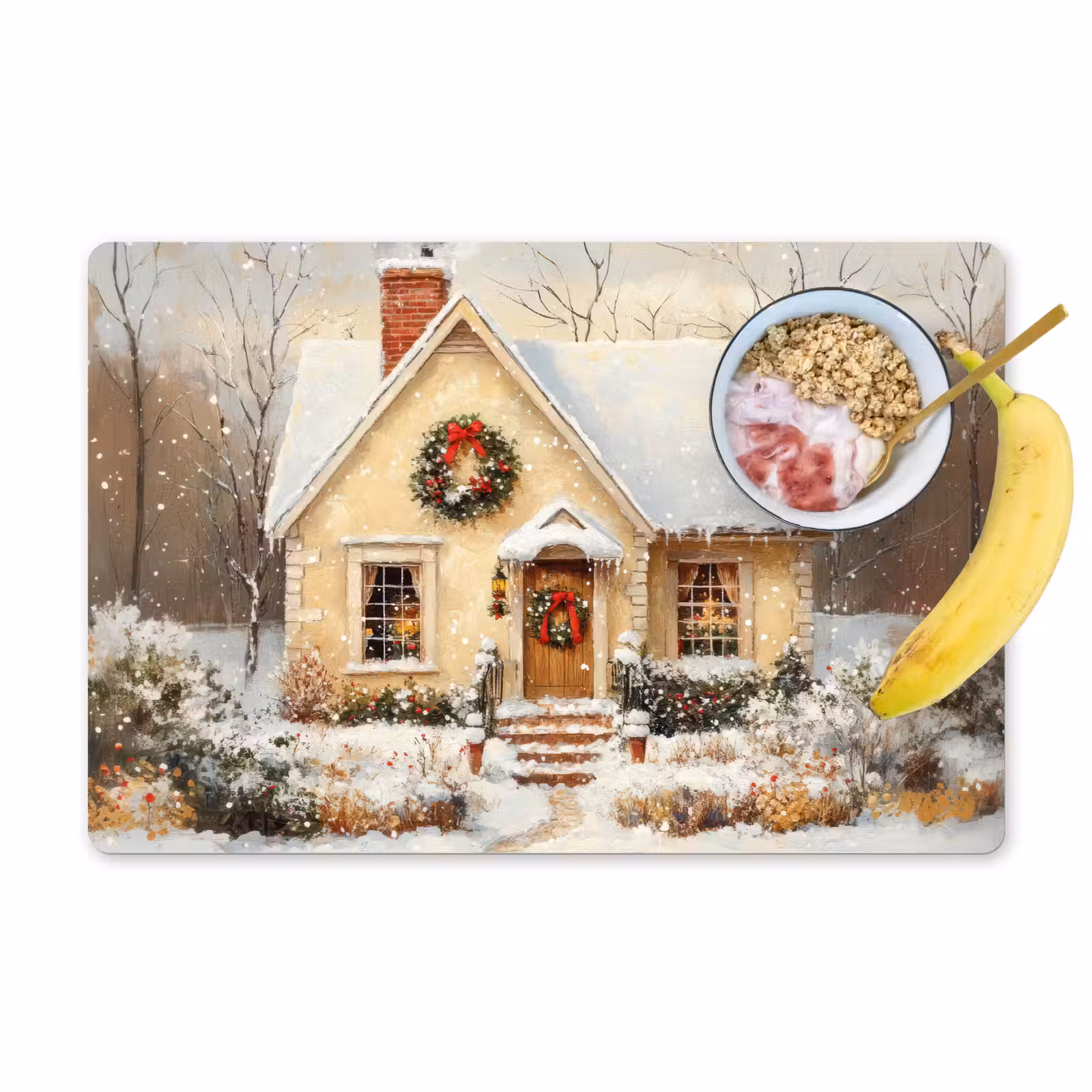 Placemat - 6 stuks - Kerst - Huis - Winter - Sneeuw — 1