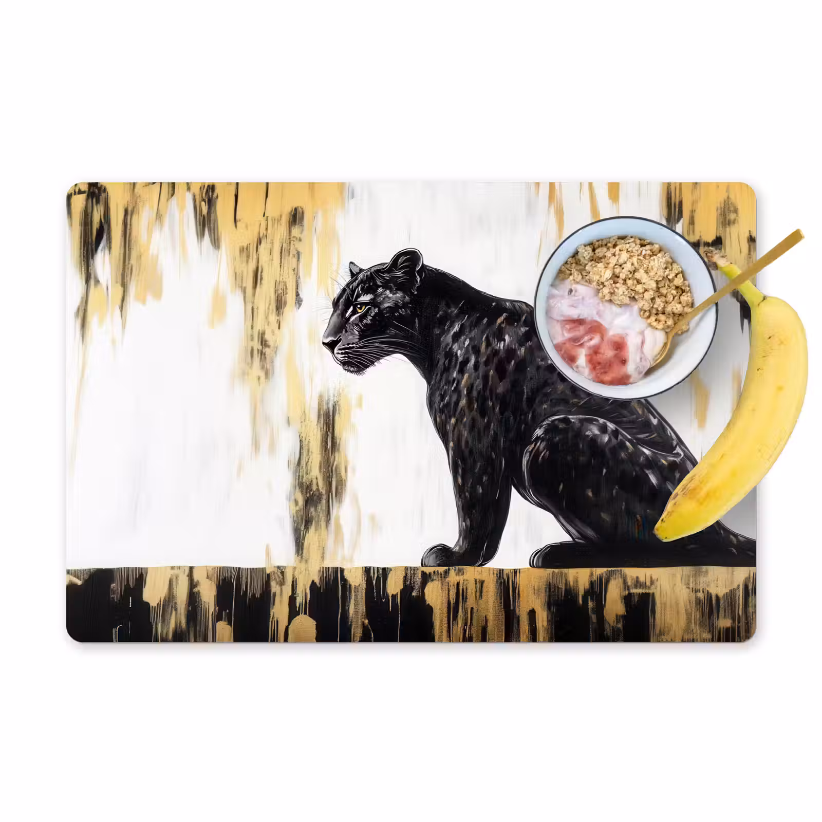 Placemat - 6 stuks - Panter - Zwart - Abstract - Goud — 1