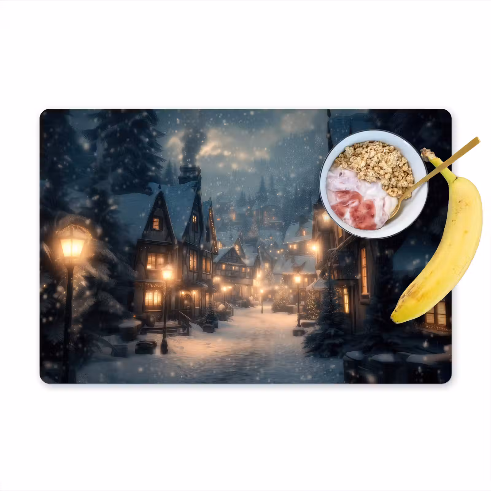 Placemat - 6 stuks - Winterdorp - Sneeuw - Donker — 1