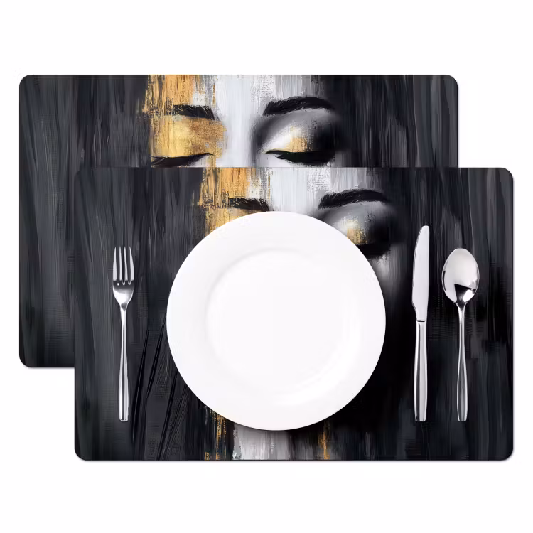 Placemat - 6 stuks - Gezicht - Vrouw - Penseelstreken - Abstract — 2