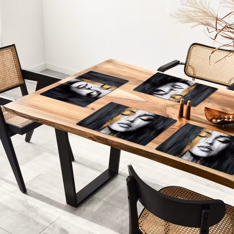 Placemat - 6 stuks - Gezicht - Vrouw - Penseelstreken - Abstract — 5