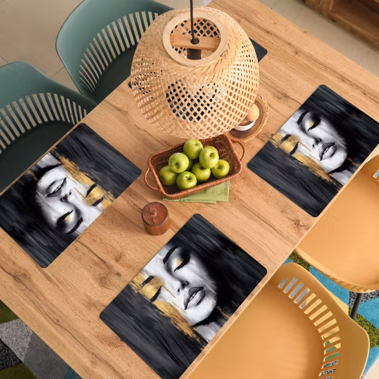 Placemat - 6 stuks - Gezicht - Vrouw - Penseelstreken - Abstract — 6