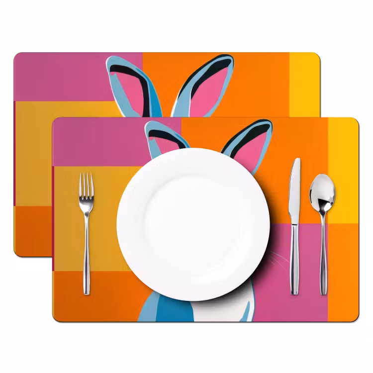 Placemat - 6 stuks - Haas - Kleurvakken - Oren - Roze — 2