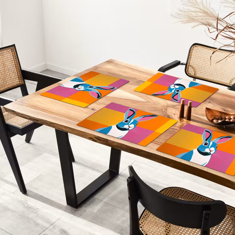 Placemat - 6 stuks - Haas - Kleurvakken - Oren - Roze — 5