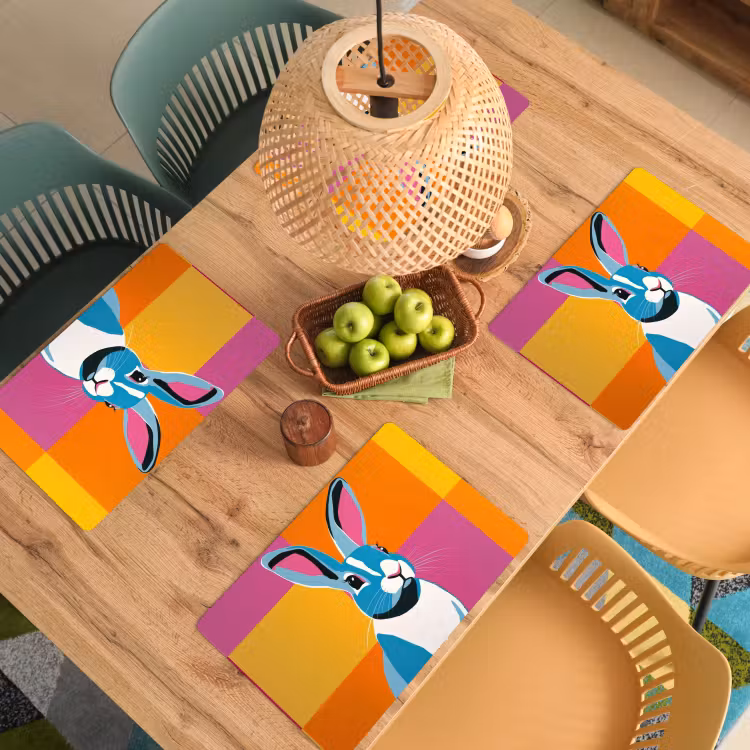 Placemat - 6 stuks - Haas - Kleurvakken - Oren - Roze — 6