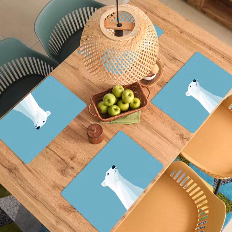 Placemat - 6 stuks - Ijsbeer - Lichtblauw - Minimalistisch — 6