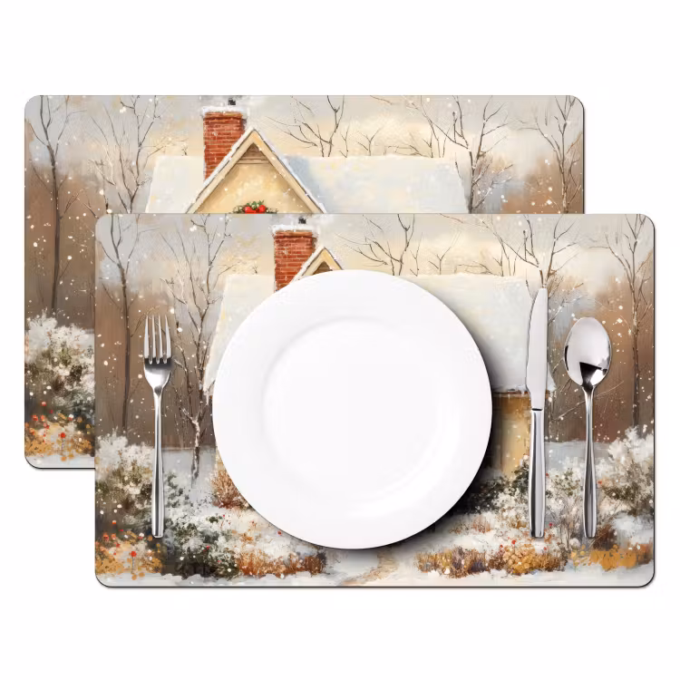 Placemat - 6 stuks - Kerst - Huis - Winter - Sneeuw — 2