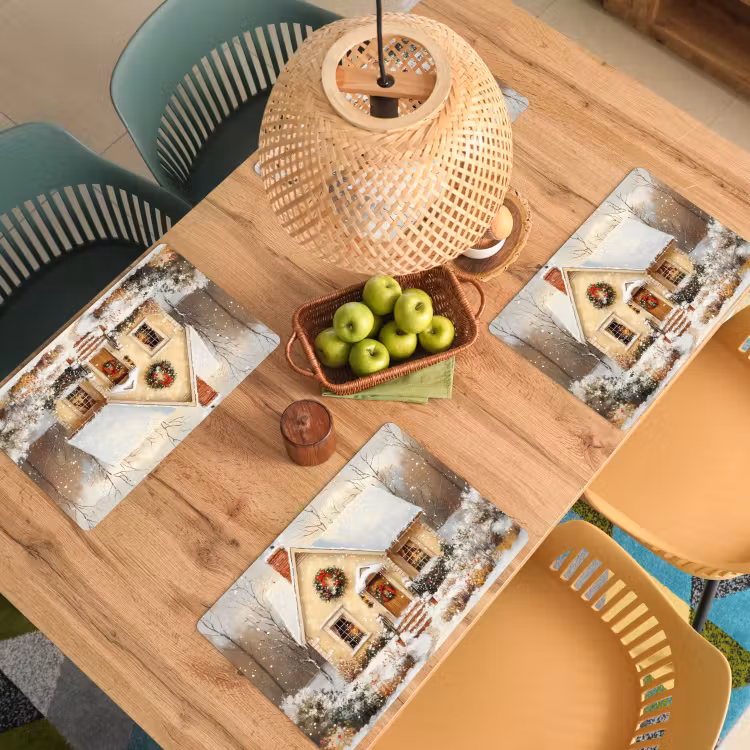 Placemat - 6 stuks - Kerst - Huis - Winter - Sneeuw — 6
