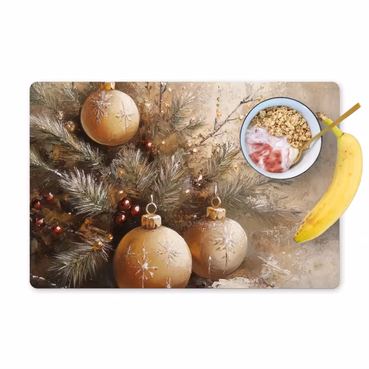 Placemat - 6 stuks - Kerst - Kerstballen - Beige - Goud — 1