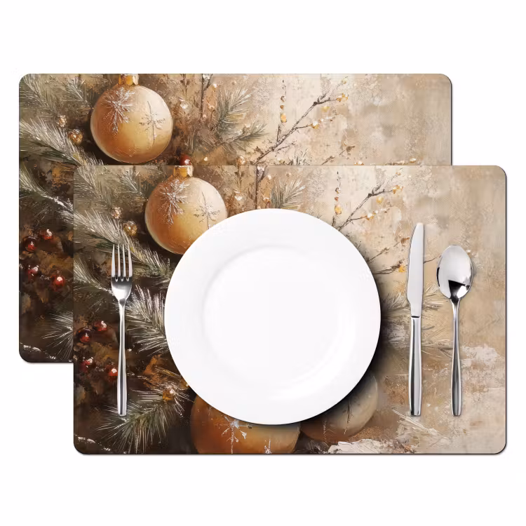 Placemat - 6 stuks - Kerst - Kerstballen - Beige - Goud — 2