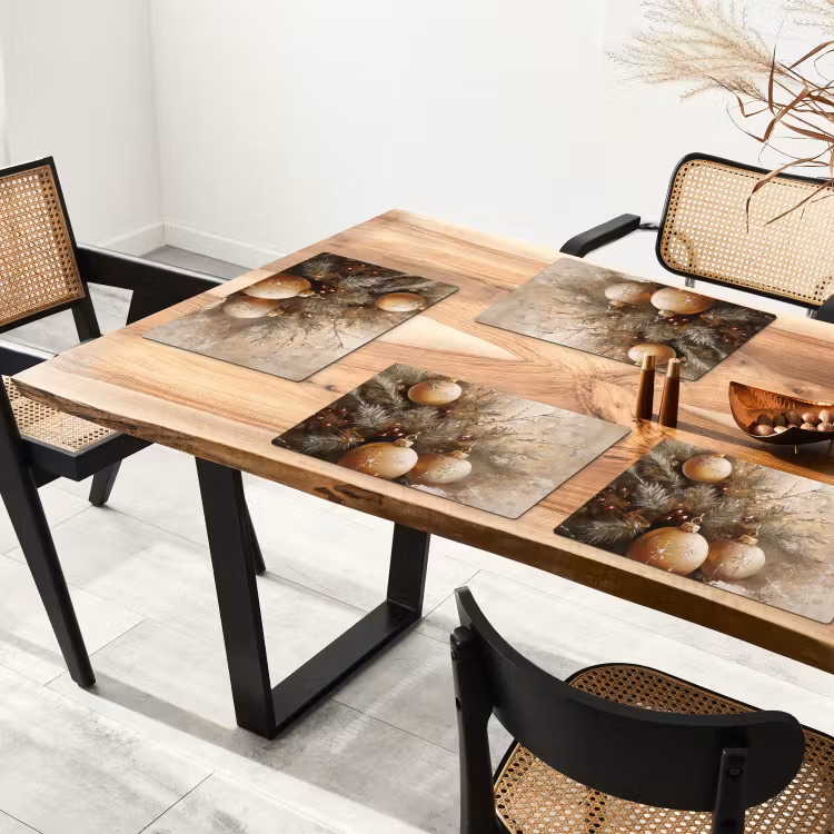 Placemat - 6 stuks - Kerst - Kerstballen - Beige - Goud — 5