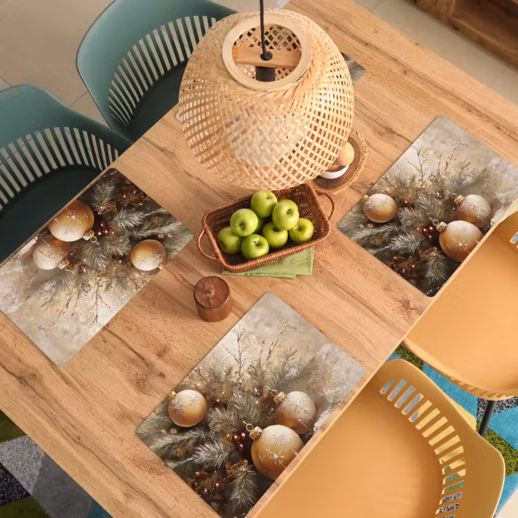 Placemat - 6 stuks - Kerst - Kerstballen - Beige - Goud — 6