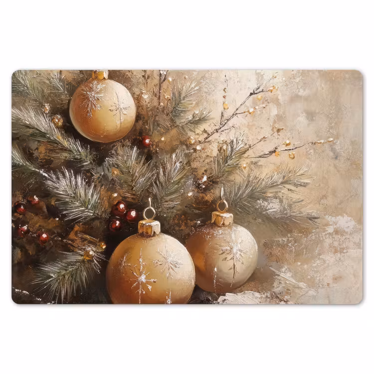 Placemat - 6 stuks - Kerst - Kerstballen - Beige - Goud — 7