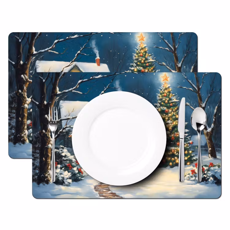 Placemat - 6 stuks - Kerst - Kerstboom - Winter - Huis - Sneeuw — 2