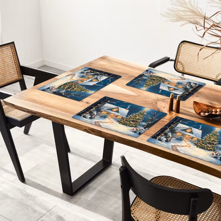 Placemat - 6 stuks - Kerst - Kerstboom - Winter - Huis - Sneeuw — 5