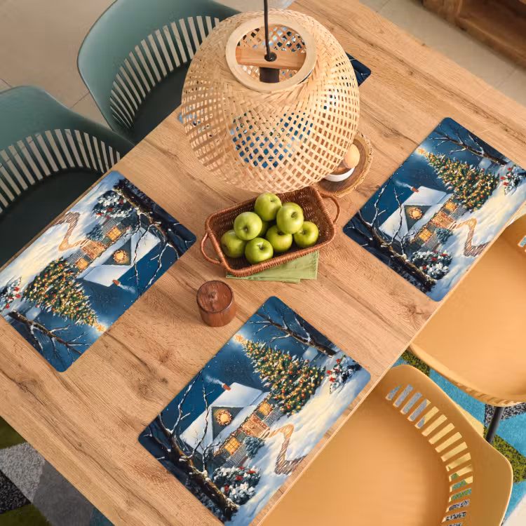 Placemat - 6 stuks - Kerst - Kerstboom - Winter - Huis - Sneeuw — 6
